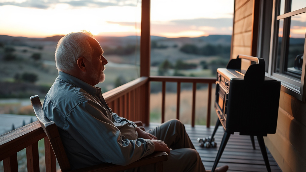 Um homem ouvindo o radio