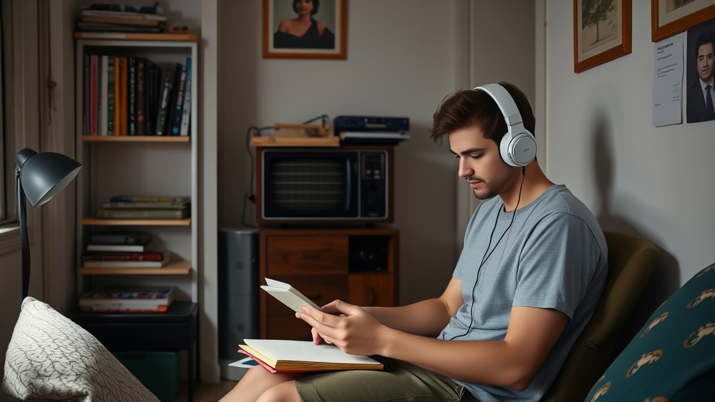 um rapaz com fone de ouvido
