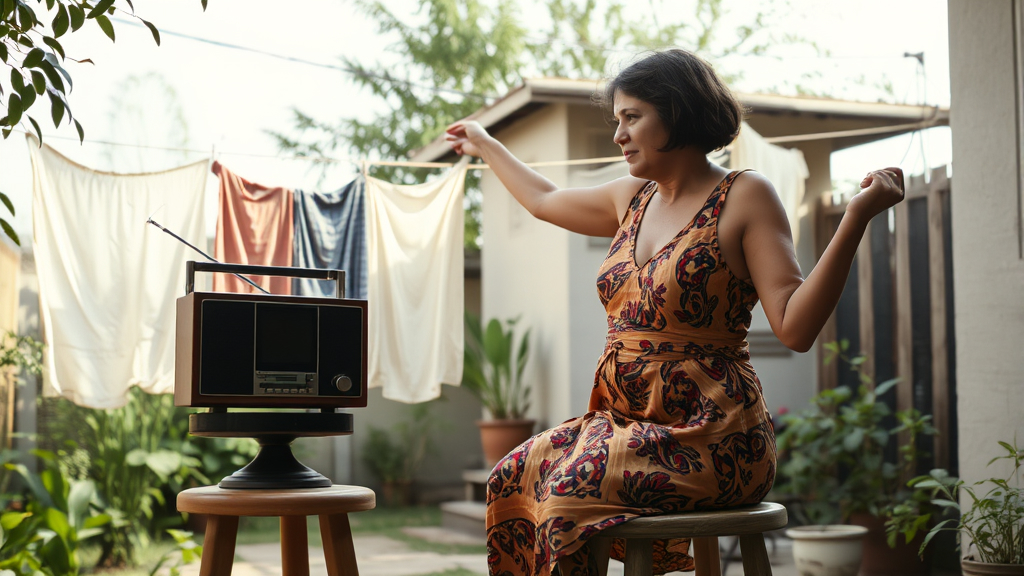 mulher ouvindo radio